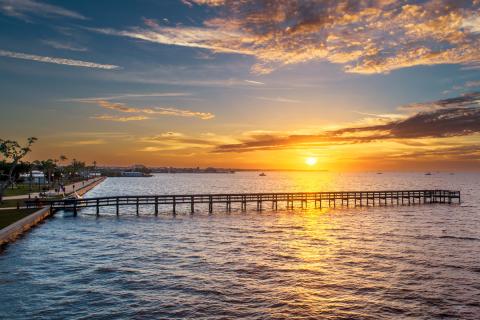 Sunset over Gilchrist Park, Punta Gorda, Florida.